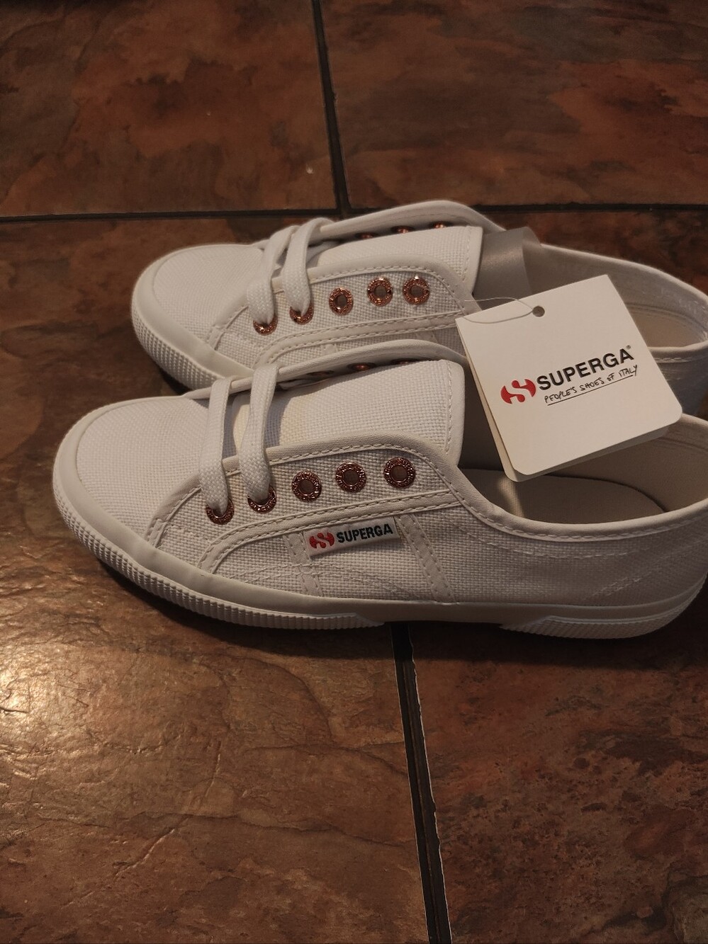 Superga White Canvas Sneakers with Rose Gold Eyelets